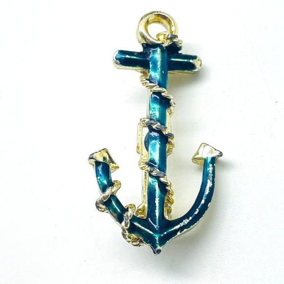 The Unbranded Brand Jewelry - Vintage Enamel Anchor Brooch Nautical Gold Tone Maritime Sailor Pin
